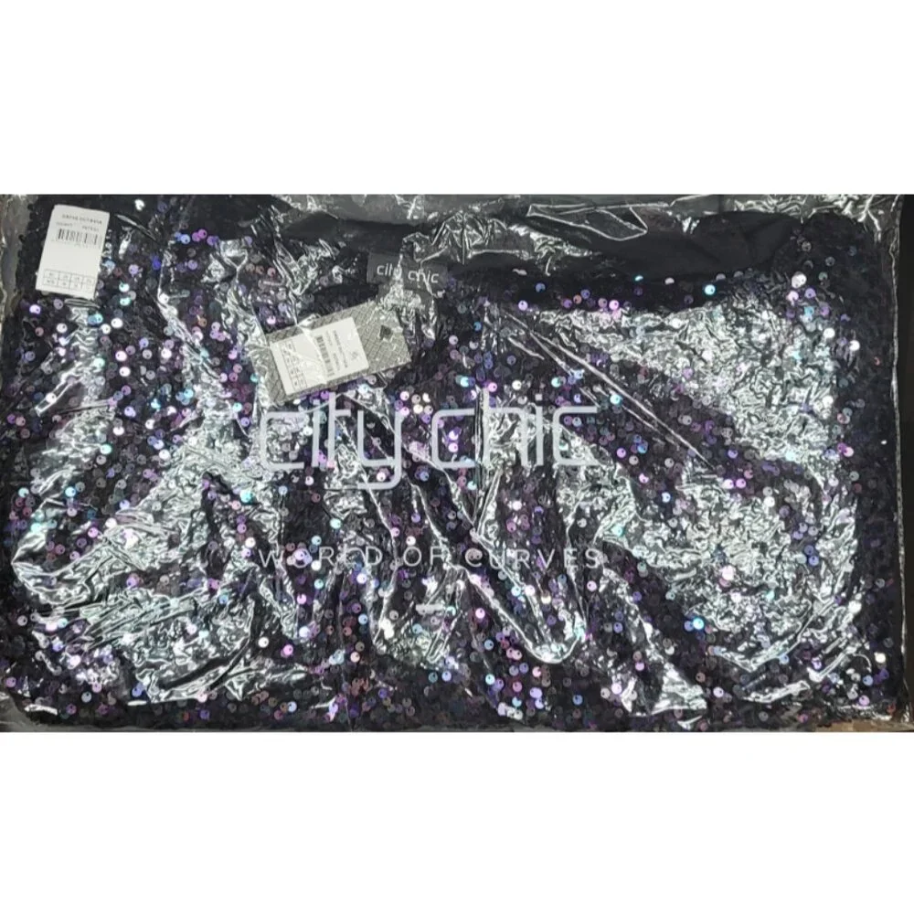 NWT City Chic One Shoulder Multi Sequin Mini Dress 18